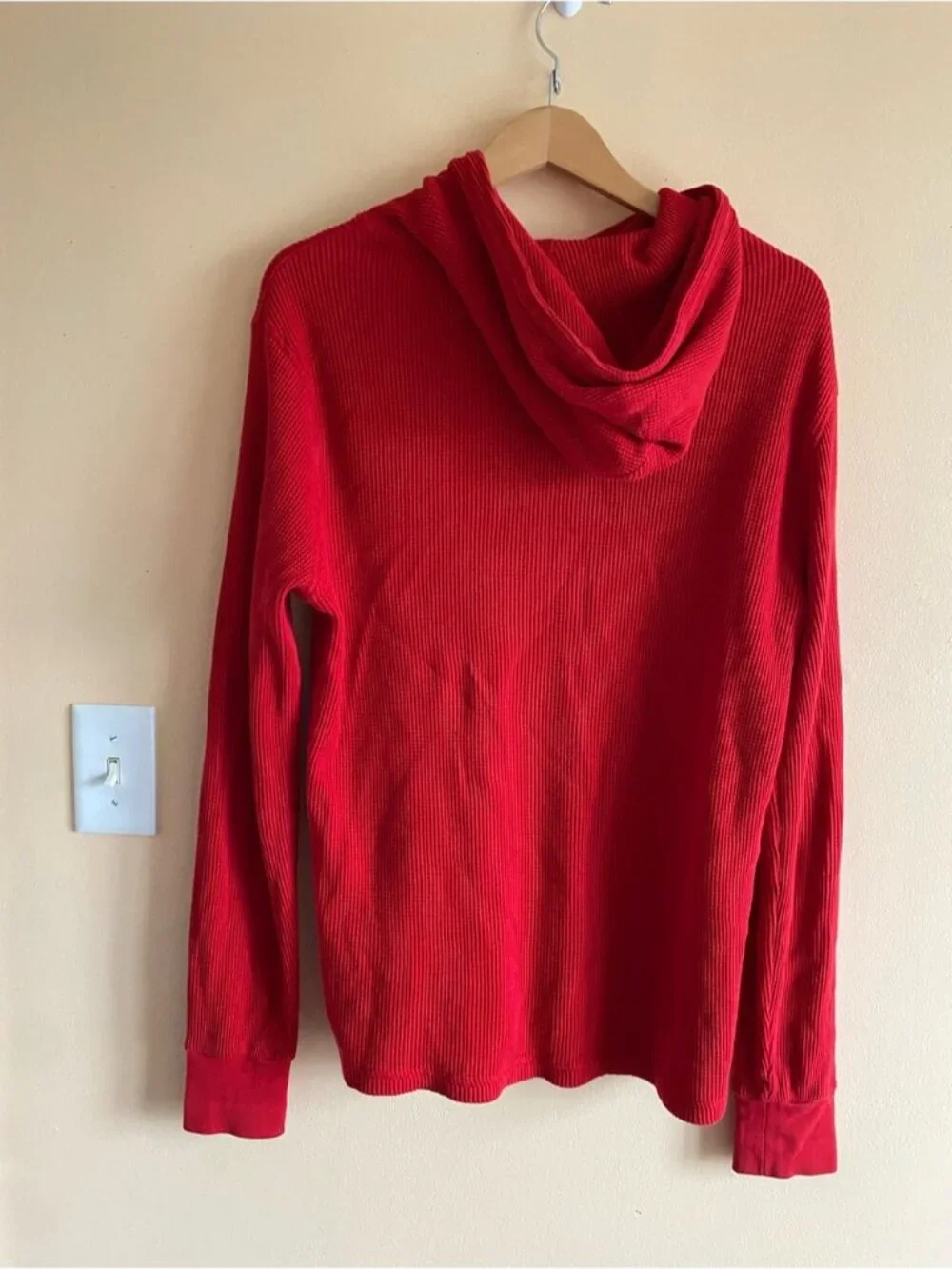 Polo Ralph Lauren Waffle Knit Hoodie Men Medium Red Shirt Cotton Pony Logo FLAW